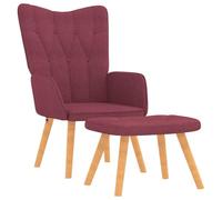QJBSAVVA Fauteuil de Relaxation avec Repose-Pieds, Chaise de Salon en Tissu Rouge Bordeaux, Fauteuil Relax Rembourré avec Pouf pour Coin Lecture et Salon, 61,5x69x95,5 cm