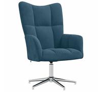 QJBSAVVA Fauteuil de relaxation en velours bleu, pivotant à 360° avec design matelassé, fauteuil cocktail moderne avec cadre en acier et pied en croix, fauteuil TV confortable pour salon et salon
