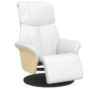 QJBSAVVA Fauteuil Inclinable Manuel avec Repose-Pieds, Fauteuil de Relaxation Pivotant à 360 Degrés, Chaise de Salon Ergonomique en Similicuir Blanc pour Séjour