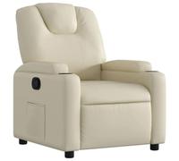 QJBSAVVA Fauteuil Inclinable Manuel en Similicuir Crème, Fauteuil de Relaxation de Salon avec Repose-Pieds Réglable, 2 Porte-Gobelets et Poche Latérale pour Home Cinéma