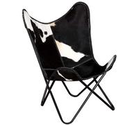 QJBSAVVA Fauteuil Papillon en Cuir de Vachette Véritable Noir et Blanc, Chaise Vintage Rétro avec Cadre en Fer Enduit de Poudre pour Salon et Bureau - 74 x 66 x 90 cm