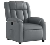 QJBSAVVA Fauteuil relax gris en cuir synthétique - Fauteuil TV avec fonction de couchage manuel et dossier réglable jusqu'à 135 degrés - Fauteuil rembourré avec poche latérale pour salon - 78 x 92 x