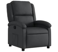 QJBSAVVA Fauteuil relax noir en cuir véritable - Fauteuil inclinable manuel avec dossier et repose-pieds réglables - Fauteuil TV confortable avec poche latérale pour salon et détente