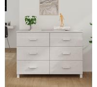 QJBSAVVA Hamar - Buffet en pin massif avec 6 tiroirs - 113 x 40 x 80 cm - Robuste - Pour salon, cuisine et couloir - Blanc