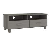 QJBSAVVA Hamar - Meuble TV bas - 106 x 40 x 40 cm - Gris clair - 2 tiroirs et 2 compartiments de sortie de câble - En pin massif
