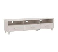 QJBSAVVA Hamar - Meuble TV - Blanc - 158 x 40 x 40 cm - En pin - 3 tiroirs et 3 compartiments - Avec câble
