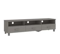 QJBSAVVA Hamar - Meuble TV en pin massif - Gris clair - 158 x 40 x 40 cm - Avec 3 tiroirs et découpe pour câble - Buffet moderne pour salon, chambre à coucher