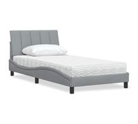 QJBSAVVA Hanko Lit avec matelas 100 x 200 cm Gris clair Lit rembourré avec sommier à lattes, Matelas confortable en mousse H2/H3 Design moderne Lit d'appoint robuste pour chambre d'adolescent et
