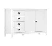 QJBSAVVA Hill - Buffet en pin massif avec 4 tiroirs et 2 portes - Blanc - 130 x 40 x 80 cm - Armoire d'appoint robuste pour salon, cuisine et couloir