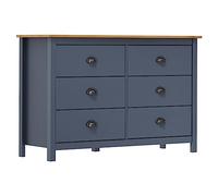 QJBSAVVA Hill - Buffet en pin massif - Gris - 125 x 40 x 80 cm - Avec 6 tiroirs - Pour salon, cuisine et couloir - Style maison de campagne