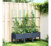 QJBSAVVA Jardinière avec treillis gris bleu-gris 120 x 40 x 142,5 cm Jardinière surélevée en polypropylène pour jardin et balcon Jardinière d'extérieur durable avec aspect rotin