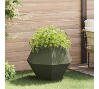 QJBSAVVA Jardinière rectangulaire en acier - 75 x 75 x 60 cm - Vert olive - Pour jardin, terrasse, balcon - Résistant aux intempéries