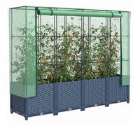 QJBSAVVA Jardinière surélevée avec embout de serre aspect rotin 160 x 40 x 138 cm - Matériau PP solide avec cadre en tube de fer et housse en polyéthylène imperméable pour jardin, balcon, terrasse