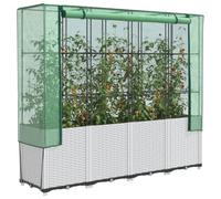 QJBSAVVA Jardinière surélevée avec embout de serre aspect rotin 160 x 40 x 153 cm Jardinière surélevée stable en polypropylène avec cadre en tube de fer et revêtement en polyéthylène pour jardin