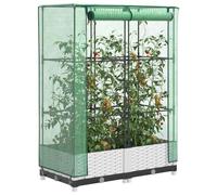 QJBSAVVA Jardinière surélevée avec embout de serre aspect rotin 80 x 40 x 123 cm Jardinière surélevée stable en polypropylène avec cadre en tube de fer et filet en polyéthylène imperméable pour jardin