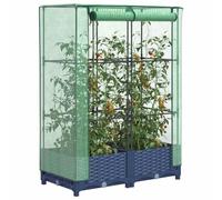 QJBSAVVA Jardinière surélevée avec embout de serre aspect rotin 80 x 40 x 123 cm Jardinière surélevée stable en polypropylène avec cadre en tube de fer et filet en polyéthylène imperméable pour jardin