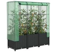 QJBSAVVA Jardinière surélevée avec serre - 120 x 40 x 138 cm - Aspect rotin - Pour jardin, balcon et terrasse - Matériau PP solide avec cadre en tube de fer et revêtement en polyéthylène imperméable