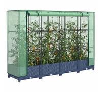 QJBSAVVA Jardinière surélevée avec serre 160 x 40 x 123 cm - Aspect rotin - Jardinière surélevée stable en polypropylène avec cadre en tube de fer et revêtement en polyéthylène - Pour jardin, balcon