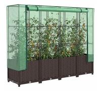 QJBSAVVA Jardinière surélevée avec serre, 160 x 40 x 138 cm, aspect rotin, en polypropylène, avec cadre en tube de fer et filet en polyéthylène imperméable pour jardin, balcon, terrasse