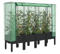 QJBSAVVA Jardinière surélevée avec serre - 160 x 40 x 140 cm - Aspect rotin - Matériau PP solide avec cadre en tube de fer et revêtement en polyéthylène - Pour jardin, balcon, terrasse