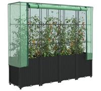 QJBSAVVA Jardinière surélevée avec serre - 160 x 40 x 153 cm - Aspect rotin - Matériau PP solide et cadre en tube de fer - Pour jardin, balcon, terrasse