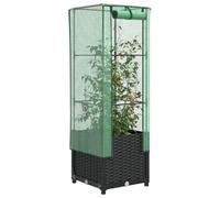 QJBSAVVA Jardinière surélevée avec serre 40 x 40 x 139 cm - Aspect rotin - Matériau PP solide avec cadre en tube de fer et revêtement en polyéthylène - Pour jardin, balcon, terrasse
