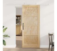 QJBSAVVA Kit de porte coulissante ORKDAL 200 x 202 cm en pin massif naturel/blanc - Système de porte peu encombrant en bois et acier - Design moderne pour salon, couloir et bureau