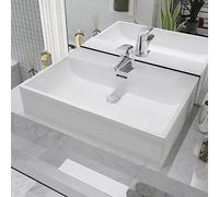 QJBSAVVA Lavabo en céramique blanche 60,5 x 42,5 x 14,5 cm avec trop-plein et trou de robinetterie - Design élégant pour salle de bain et WC d'invités
