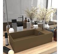 QJBSAVVA Lavabo en céramique crème mat 480 x 250 x 150 mm avec trou de trop-plein et trou de robinetterie pour salle de bain, cuisine et espace de travail