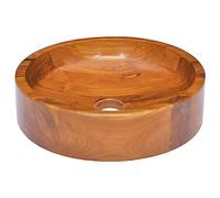 QJBSAVVA Lavabo en teck massif - Diamètre : 40 cm - Hauteur : 10 cm - Avec trou d'écoulement : 5 cm - En bois naturel - Article de décoration pour salle de bain et salon