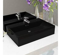 QJBSAVVA Lavabo noir en céramique 60,5 x 42,5 x 14,5 cm - Design moderne avec trop-plein pour salle de bain et buanderie