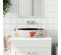 QJBSAVVA Lavabo ovale 59 x 40 x 15 cm fabriqué à la main en céramique avec motif vintage pour salle de bain, buanderie et salle de maquillage