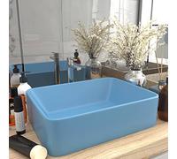 QJBSAVVA Lavabo rectangulaire en céramique mat bleu clair 41 x 30 x 12 cm avec design moderne pour salle de bain, cuisine et toilettes d'invités