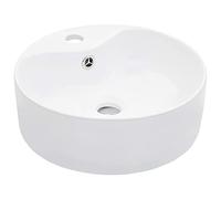 QJBSAVVA Lavabo rond en céramique blanc 36 cm avec protection anti-débordement finition brillante pour salle de bain, buanderie et salle de maquillage