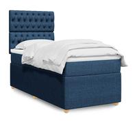 QJBSAVVA Lit 100x200 cm avec Matelas Ressorts, tête réglable, LED, Bleu, Bois Poly, Design Moderne