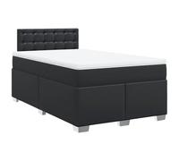 QJBSAVVA Lit 120x200 cm avec Sommier Matelas Ressorts et Surmatelas Noir | Ensemble de lit double pour chambre à coucher avec matelas ergonomique et tête de lit en similicuir noir.