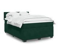 QJBSAVVA Lit 140x200 Velours Vert, sommier Lattes, Matelas Ressorts, LED, tête capitonnée, pin & Bois, Montage Facile, ado/Adulte