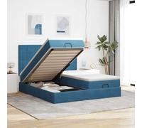 QJBSAVVA Lit 180x200 cm, Cadre Ottoman Velours Bleu, Matelas Ressorts, Coffre, LED, sommiers relevables