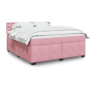 QJBSAVVA Lit 180x200 cm Rose Velours, Cadre + Tête + Matelas Ressorts + LED, Sommier 200x180x100,5 cm