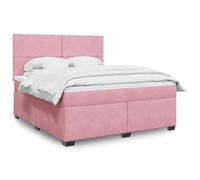 QJBSAVVA Lit 180x200 cm Velours Rose, Cadre de lit avec tête de lit réglable, Matelas à Ressorts ensachés + surmatelas 5 cm, Ensemble lit Double Adulte pour Chambre Moderne