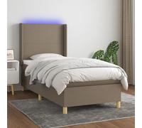 QJBSAVVA Lit 80x200 cm avec sommier à Lattes Matelas Ressorts ensachés LED tête de lit réglable Taupe pour Chambre Adulte ou ado Compact et Moderne