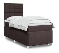 QJBSAVVA Lit 90x200 Marron, sommier + Matelas Ressorts ensachés, tête réglable, LED, surmatelas, Bois/Polyester, ado/Adulte