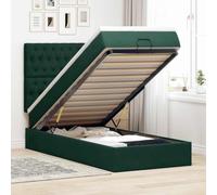 QJBSAVVA Lit 90x200 Vert Velours, Cadre avec Rangement, Matelas Ressorts + surmatelas, mécanisme hydraulique, 1 pers.