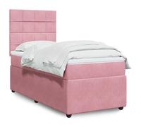 QJBSAVVA Lit 90x200cm Rose Velours, Matelas Ressorts, tête réglable, LED, Bois, Design Moderne