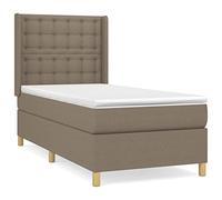 QJBSAVVA Lit à Sommier 90x190 cm avec Matelas et Surmatelas Tissu Taupe | Ensemble complet pour chambre avec lit 1 place, matelas à ressorts ensachés et surmatelas en mousse.
