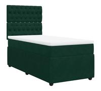 QJBSAVVA Lit à Sommier 90x190 cm avec Matelas et Surmatelas Vert | Ensemble de lit rembourré en velours pour chambre à coucher, avec sommier, matelas et tête de lit réglable.