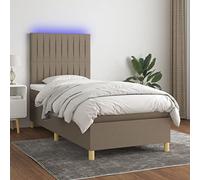 QJBSAVVA Lit à sommier tapissier 100 x 200 cm, couleur taupe, LED, kit complet, avec matelas et surmatelas, tête de lit réglable, tissu respirant, chambre d'adolescent, chambre d'amis