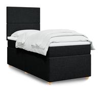 QJBSAVVA Lit à sommier tapissier, 100 x 200 cm, noir, lit simple, avec matelas à ressorts ensachés, surmatelas, tête de lit réglable en hauteur et sommier à lattes