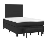 QJBSAVVA Lit à sommier tapissier 120 x 190 cm en cuir synthétique noir avec matelas et banc - Tête de lit réglable en hauteur - Design moderne et robuste - Pour chambre à coucher, chambre d'adolescent