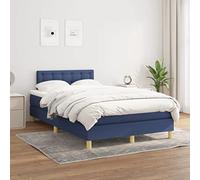 QJBSAVVA Lit à sommier tapissier, 120 x 200 cm, bleu, en tissu à ressorts ensachés, matelas de 20 cm, surmatelas de 5 cm, tête de lit réglable en hauteur, chambre d'adolescent, lit double, pour